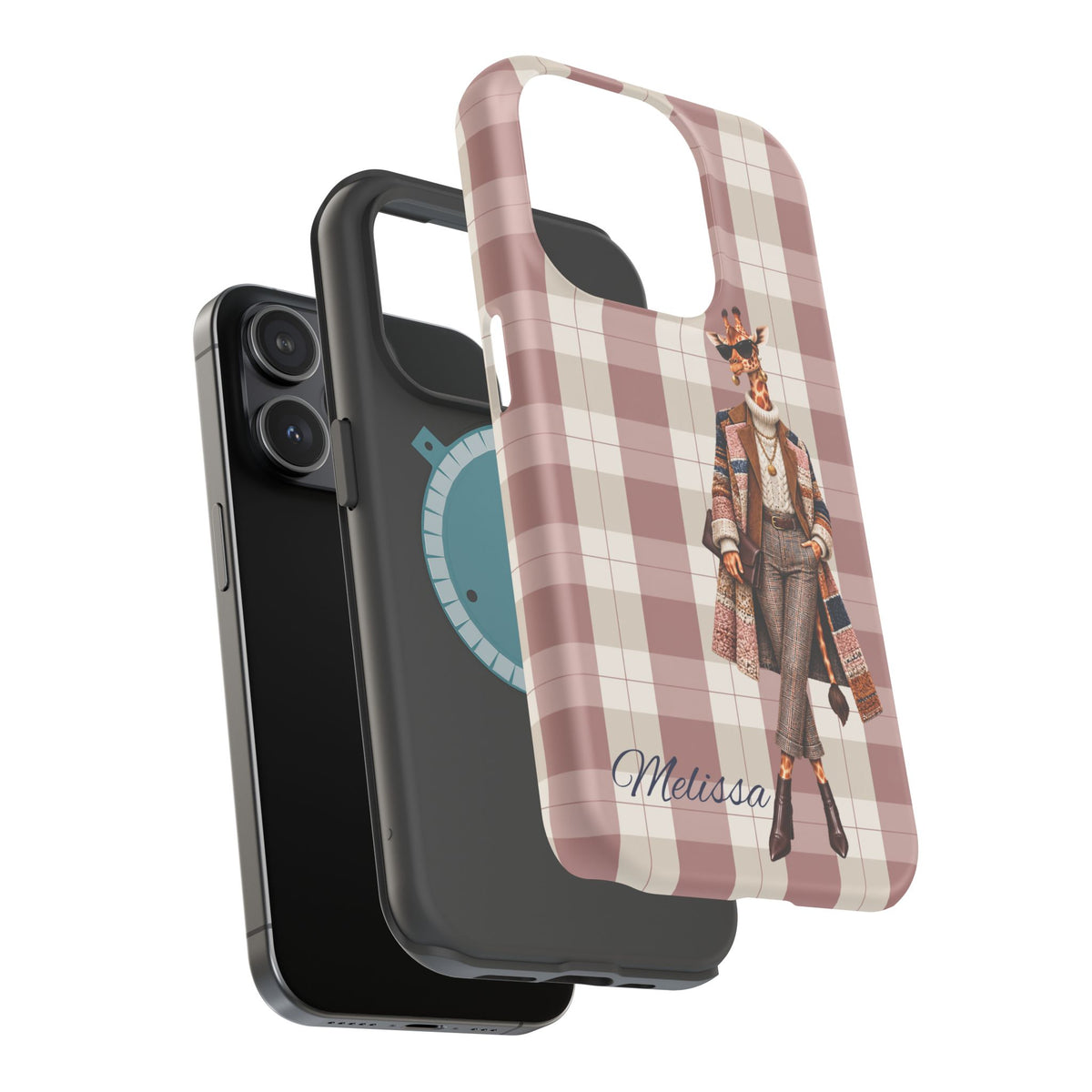 Personalized Giraffe Phone Case — Green Leopard Print Magnetic Impact-Resistant
