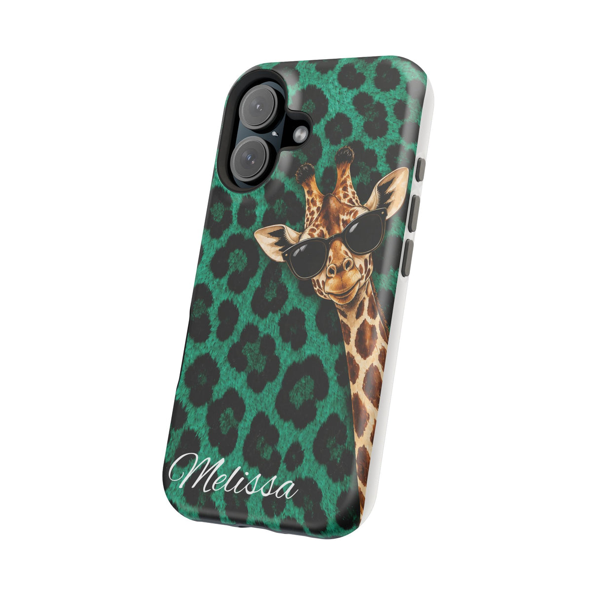 Personalized Giraffe Phone Case — Green Leopard Print Magnetic Impact-Resistant