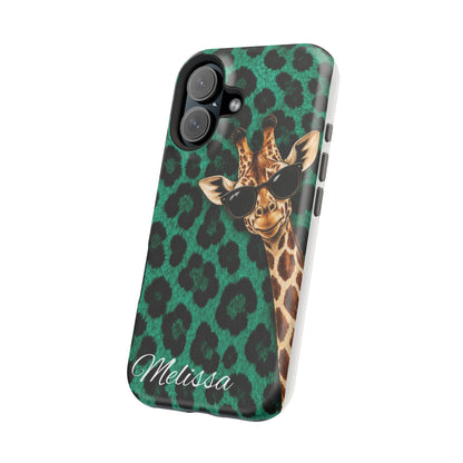 Personalized Giraffe Phone Case — Green Leopard Print Magnetic Impact-Resistant