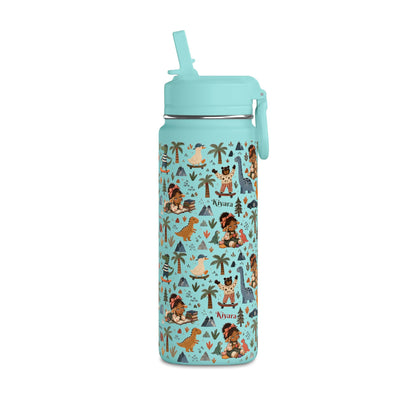 20oz Kids Dinosaur Water Bottle — Cute Dino Pattern with Name Personalization