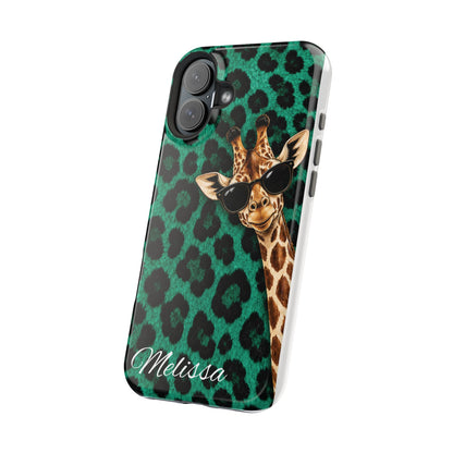 Personalized Giraffe Phone Case — Green Leopard Print Magnetic Impact-Resistant