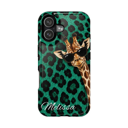 Personalized Giraffe Phone Case — Green Leopard Print Magnetic Impact-Resistant