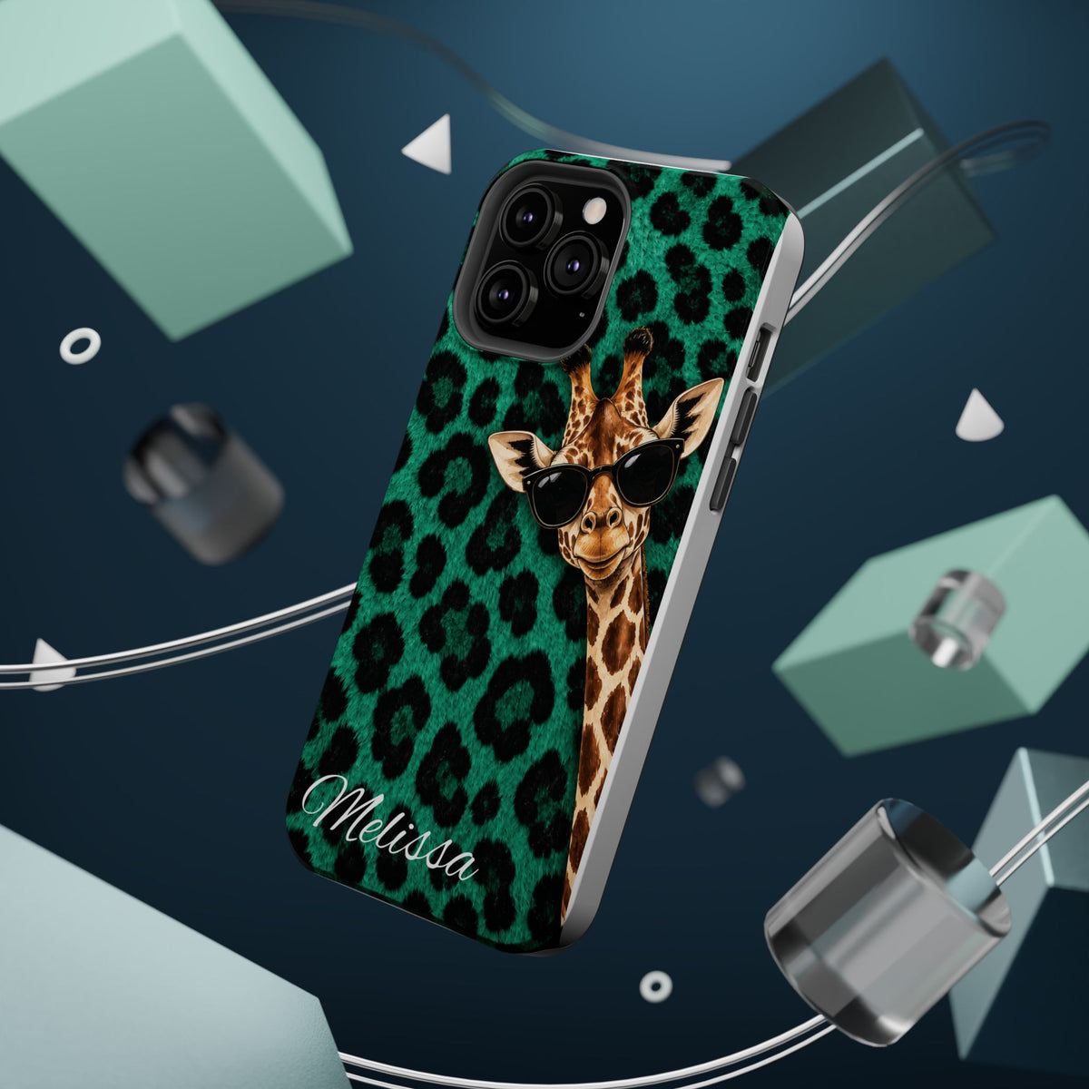 Personalized Giraffe Phone Case — Green Leopard Print Magnetic Impact-Resistant