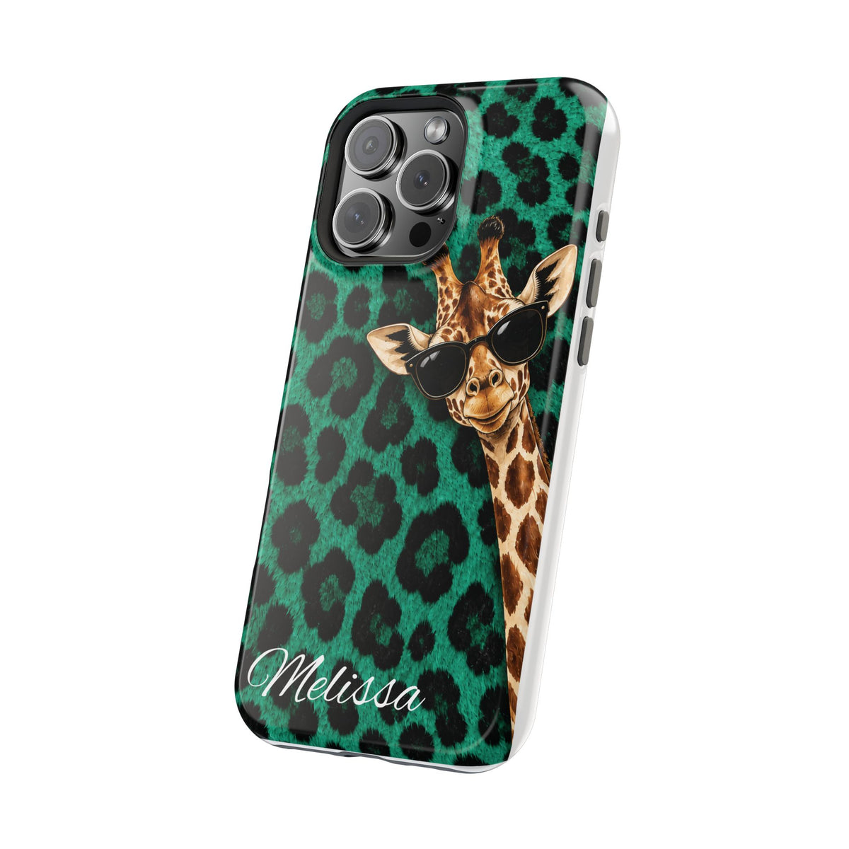 Personalized Giraffe Phone Case — Green Leopard Print Magnetic Impact-Resistant