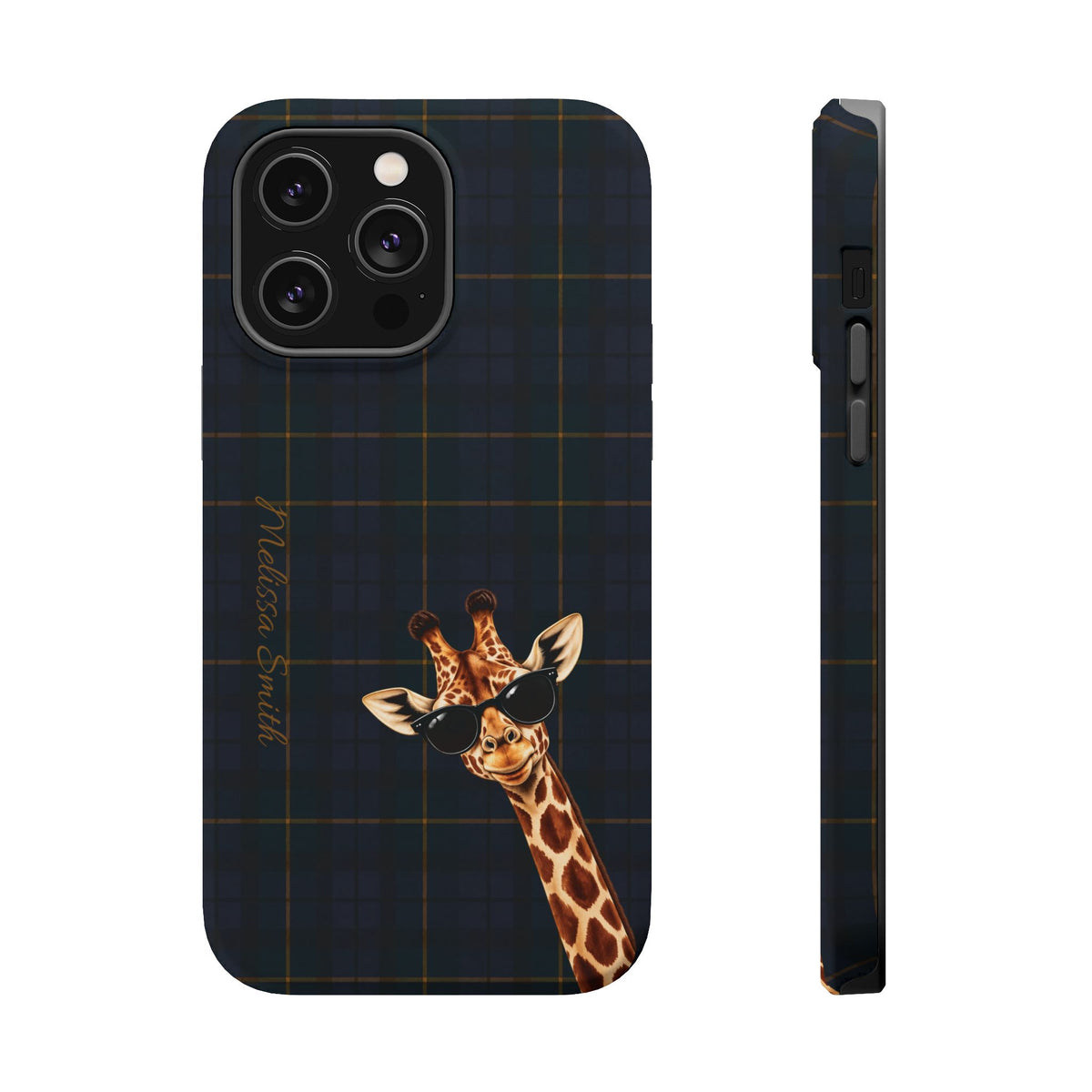 Personalized Giraffe Phone Case —Tartan Print Magnetic Impact-Resistant
