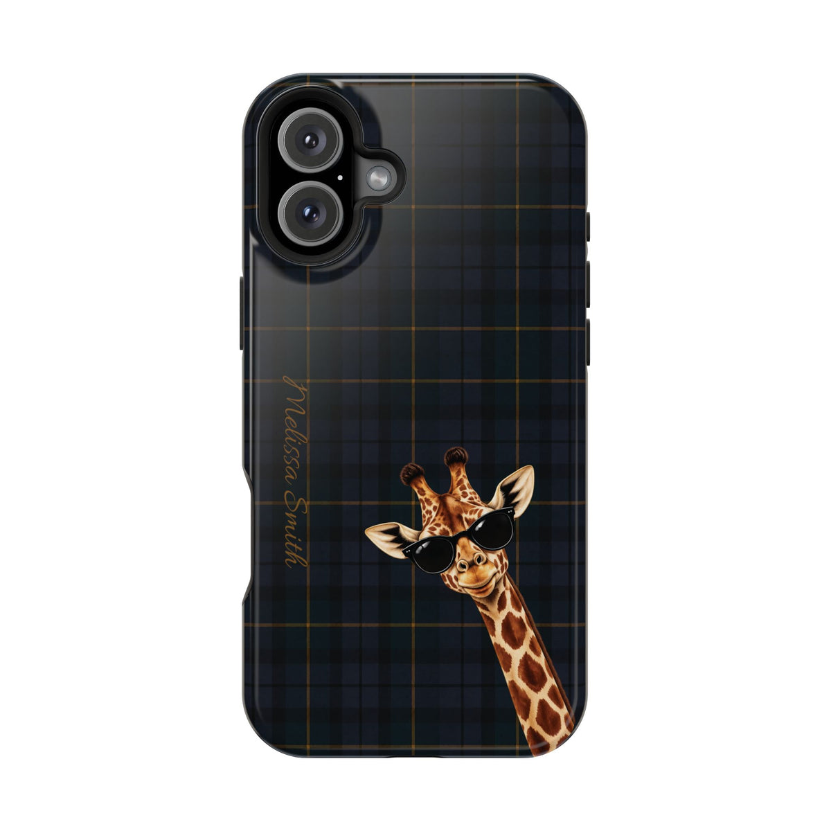 Personalized Giraffe Phone Case —Tartan Print Magnetic Impact-Resistant