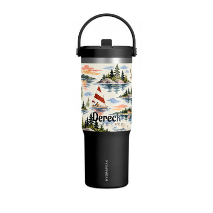 32oz Travel Tumbler — Lakeside Camping & Sailing Watercolor Design