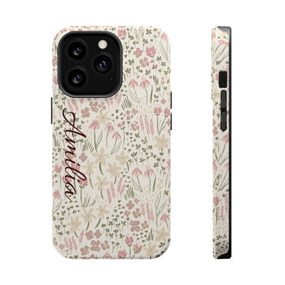 Personalized Floral Phone Case — Magnetic Impact-Resistant with Script Name