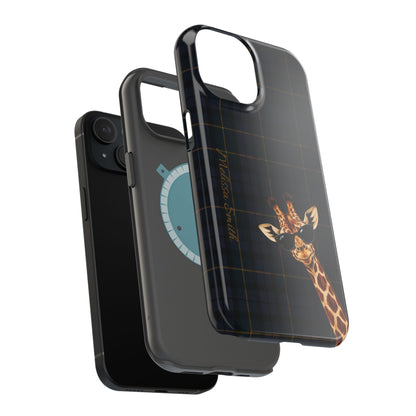 Personalized Giraffe Phone Case —Tartan Print Magnetic Impact-Resistant