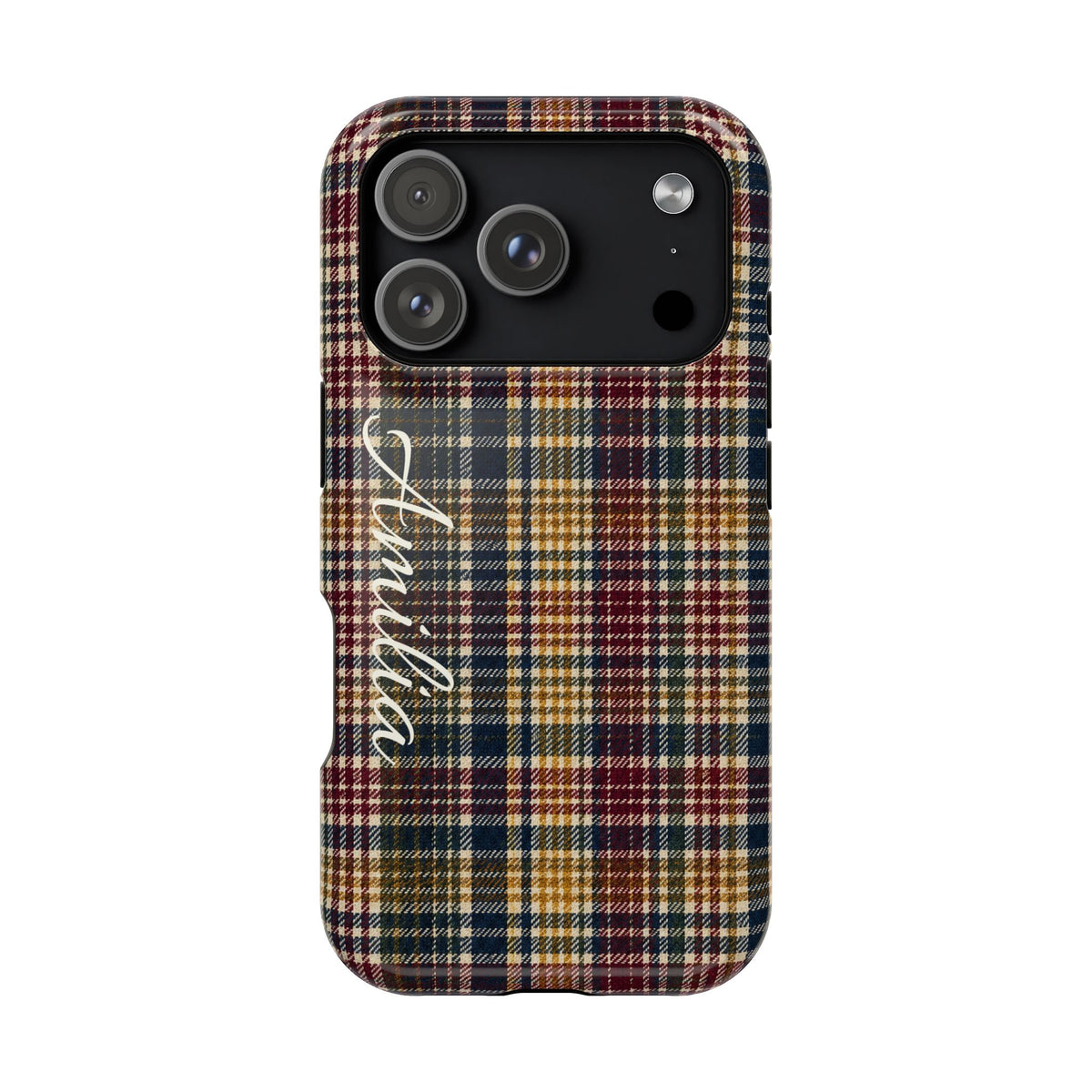 Plaid Magnetic Impact Phone Case — Personalized Script Name