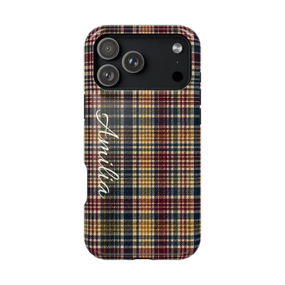 Plaid Magnetic Impact Phone Case — Personalized Script Name