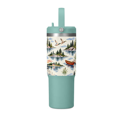 32oz Travel Tumbler — Lakeside Camping & Sailing Watercolor Design