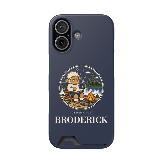 Camping Sheep Phone Case with Card Holder — Personalized 'Broderick' Outdoor Campfire Design