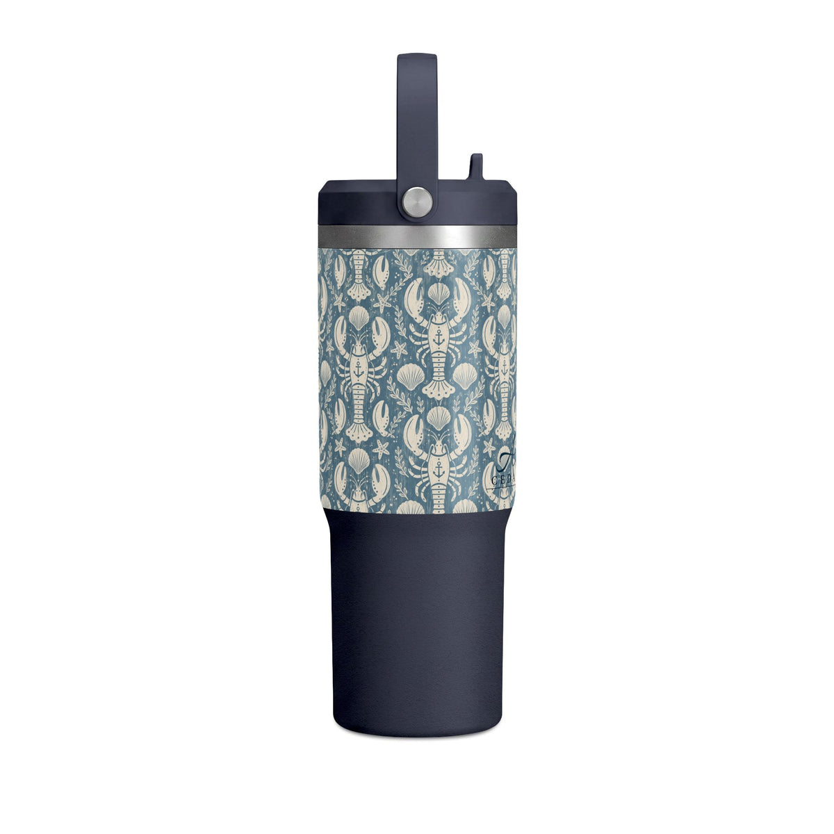 32oz Nomad Tumbler — Blue Nautical Lobster Pattern Insulated Travel Cup