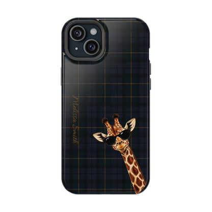 Personalized Giraffe Phone Case —Tartan Print Magnetic Impact-Resistant