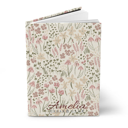 Floral Hardcover Journal — Personalized 'Amelia' Matte Notebook, Pastel Wildflower Journal