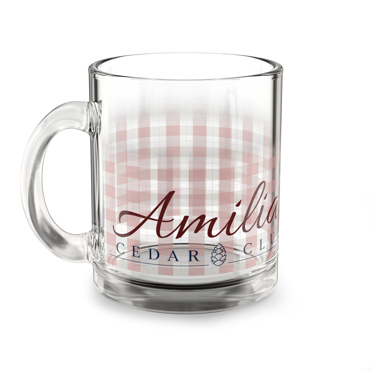 Glass Mug — Pink Gingham Coffee Mug (10 oz)