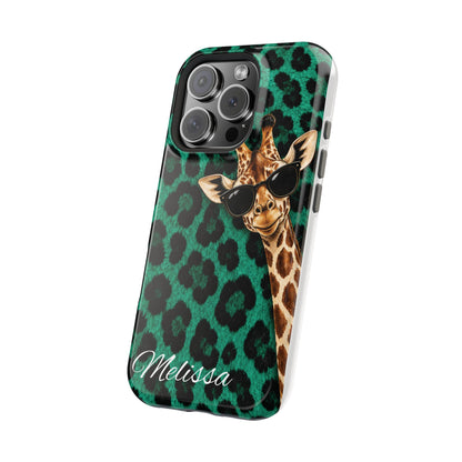 Personalized Giraffe Phone Case — Green Leopard Print Magnetic Impact-Resistant