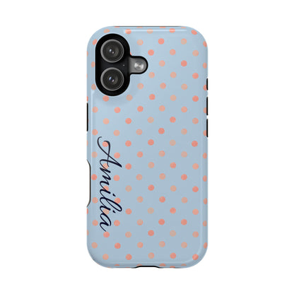 Personalized Polka Dot Magnetic Phone Case — Impact-Resistant iPhone Cover with Name