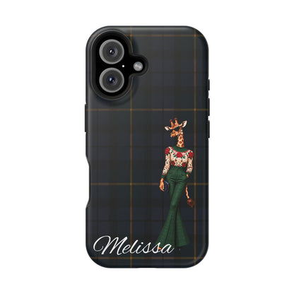 Personalized Giraffe Phone Case — Green Leopard Print Magnetic Impact-Resistant