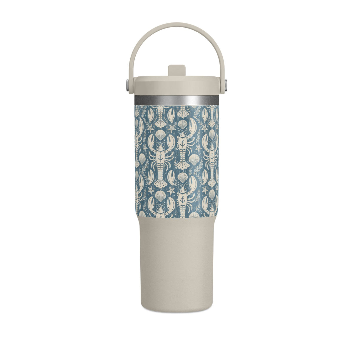 32oz Nomad Tumbler — Blue Nautical Lobster Pattern Insulated Travel Cup
