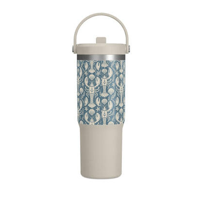 32oz Nomad Tumbler — Blue Nautical Lobster Pattern Insulated Travel Cup