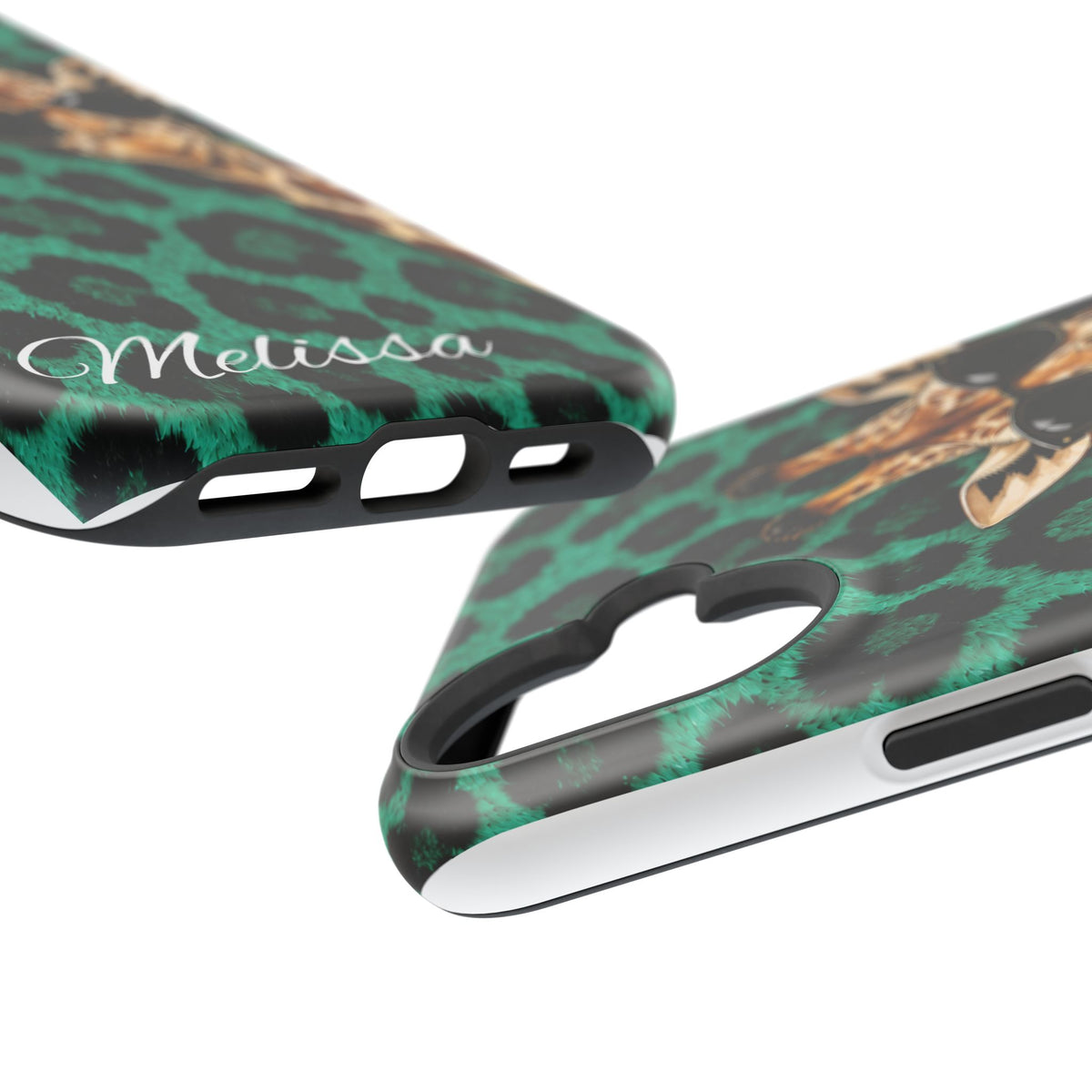 Personalized Giraffe Phone Case — Green Leopard Print Magnetic Impact-Resistant