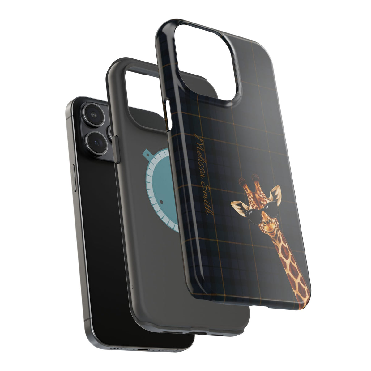 Personalized Giraffe Phone Case —Tartan Print Magnetic Impact-Resistant