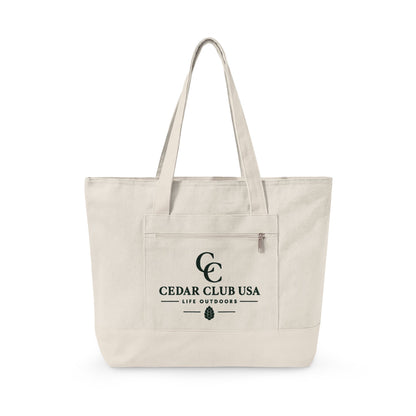 Canvas Tote Bag — Personalized 'Cedar Cubs' / Hiking Sheep Design, Zippered Beach & Market Tote