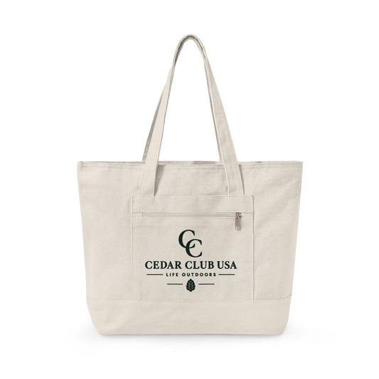 Canvas Tote Bag — Personalized 'Cedar Cubs' / Hiking Sheep Design, Zippered Beach & Market Tote