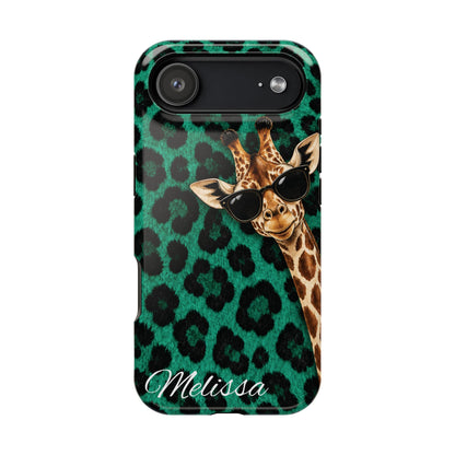 Personalized Giraffe Phone Case — Green Leopard Print Magnetic Impact-Resistant