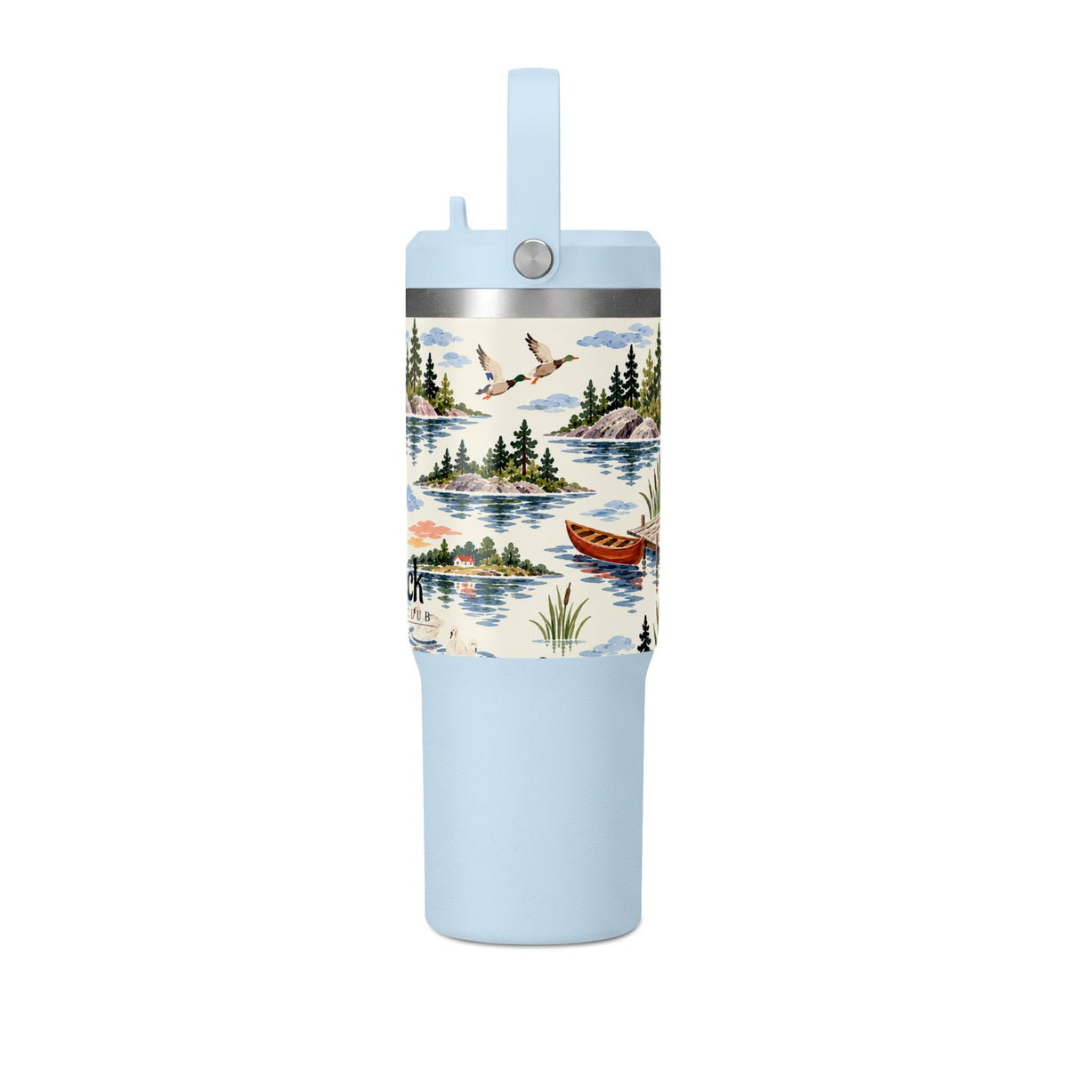 32oz Travel Tumbler — Lakeside Camping & Sailing Watercolor Design