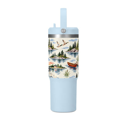 32oz Travel Tumbler — Lakeside Camping & Sailing Watercolor Design