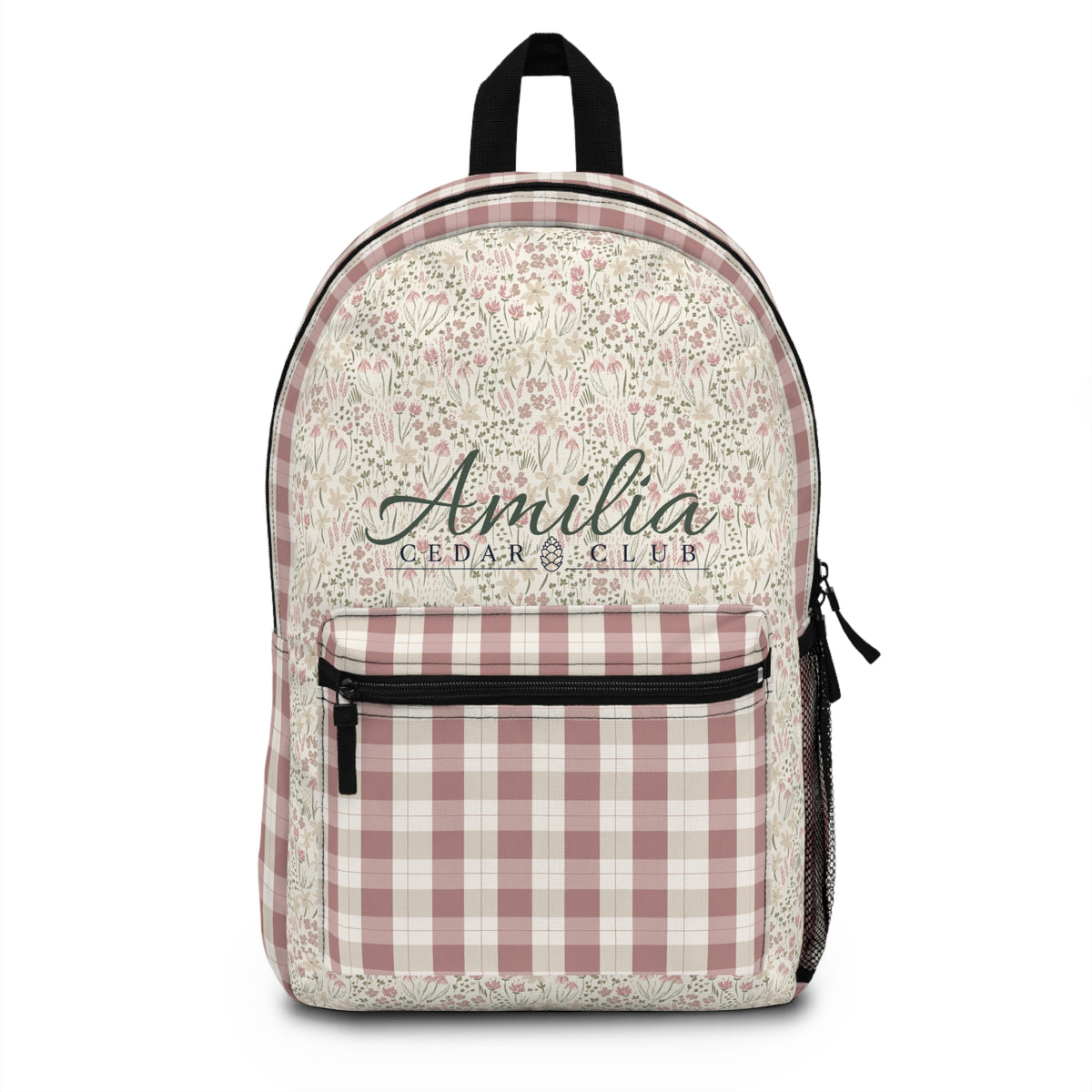 Personalized Floral Plaid Backpack — '