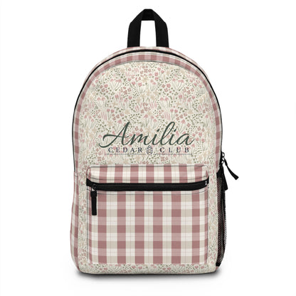 Personalized Floral Plaid Backpack — '