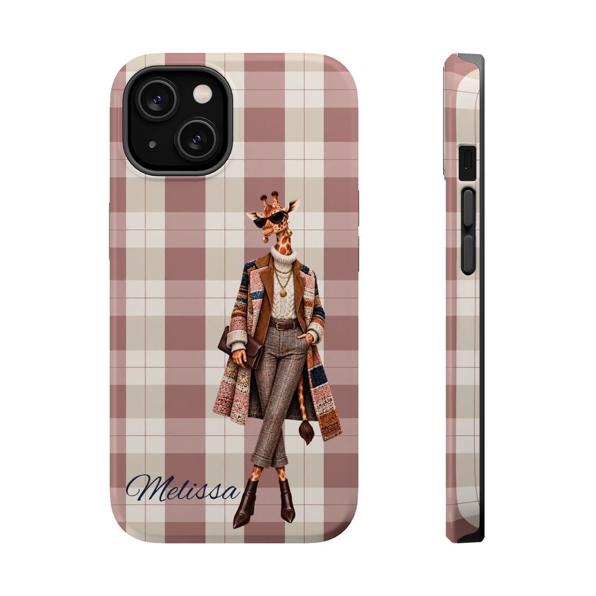 Personalized Giraffe Phone Case — Green Leopard Print Magnetic Impact-Resistant