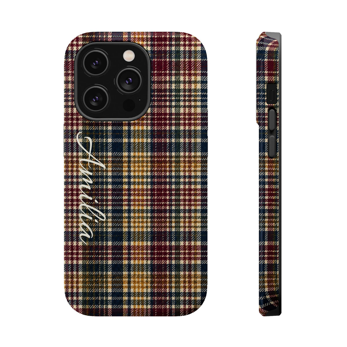 Plaid Magnetic Impact Phone Case — Personalized Script Name