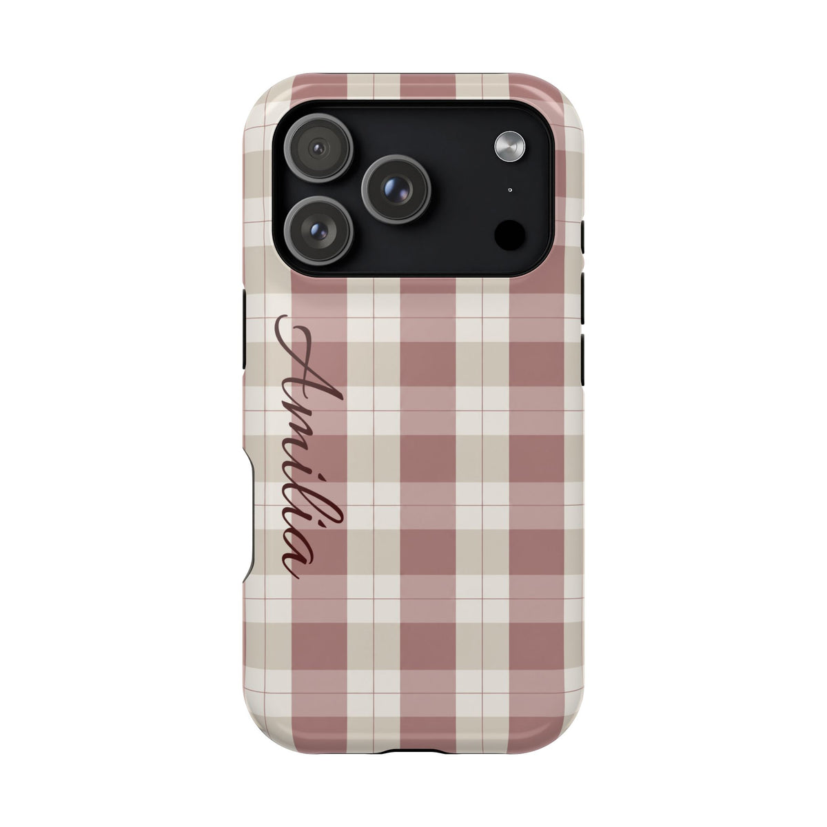 Plaid Personalized Phone Case — Magnetic Impact-Resistant, Name Customizable