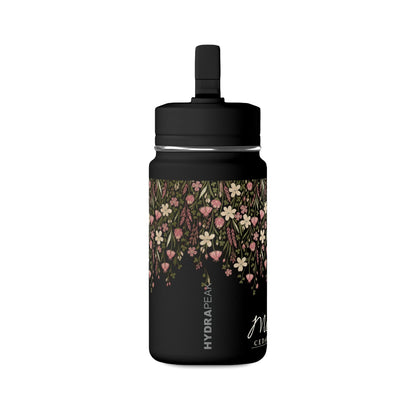 14oz Mini Water Bottle — Pink Floral Straw Bottle (Hydro Peak)