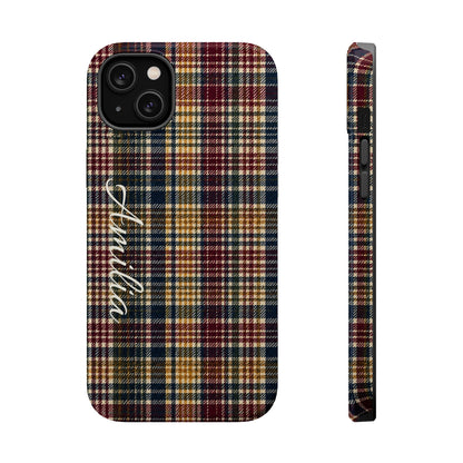 Plaid Magnetic Impact Phone Case — Personalized Script Name