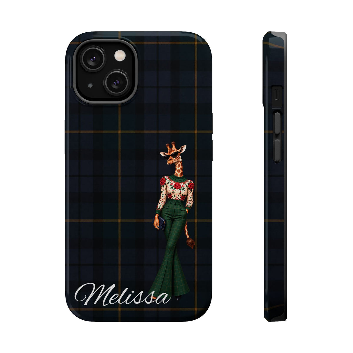 Personalized Giraffe Phone Case — Green Leopard Print Magnetic Impact-Resistant