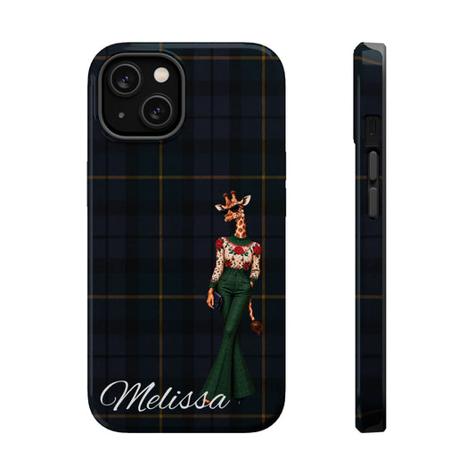 Personalized Giraffe Phone Case — Green Leopard Print Magnetic Impact-Resistant