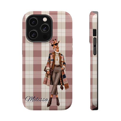Personalized Giraffe Phone Case — Green Leopard Print Magnetic Impact-Resistant