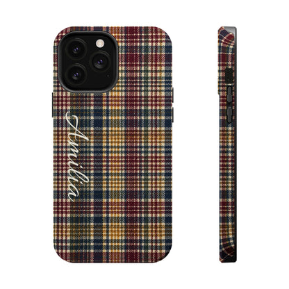 Plaid Magnetic Impact Phone Case — Personalized Script Name