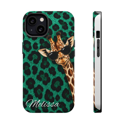 Personalized Giraffe Phone Case — Green Leopard Print Magnetic Impact-Resistant