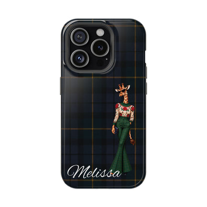 Personalized Giraffe Phone Case — Green Leopard Print Magnetic Impact-Resistant