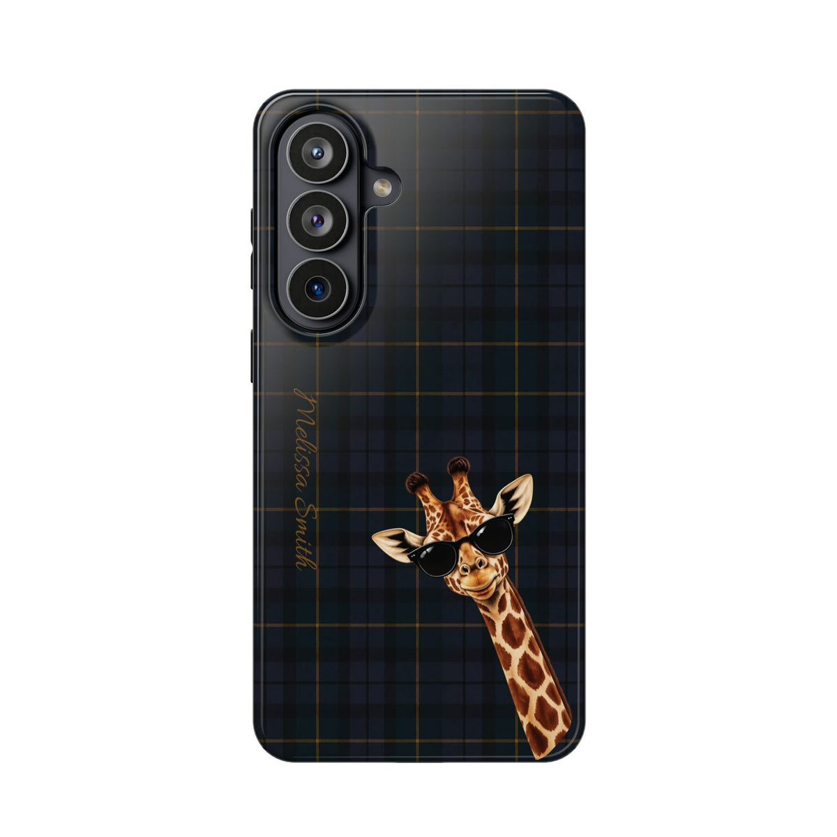 Personalized Giraffe Phone Case —Tartan Print Magnetic Impact-Resistant