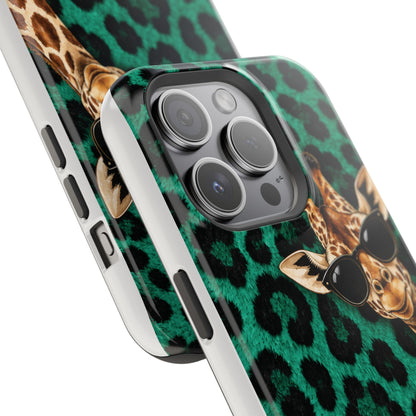 Personalized Giraffe Phone Case — Green Leopard Print Magnetic Impact-Resistant