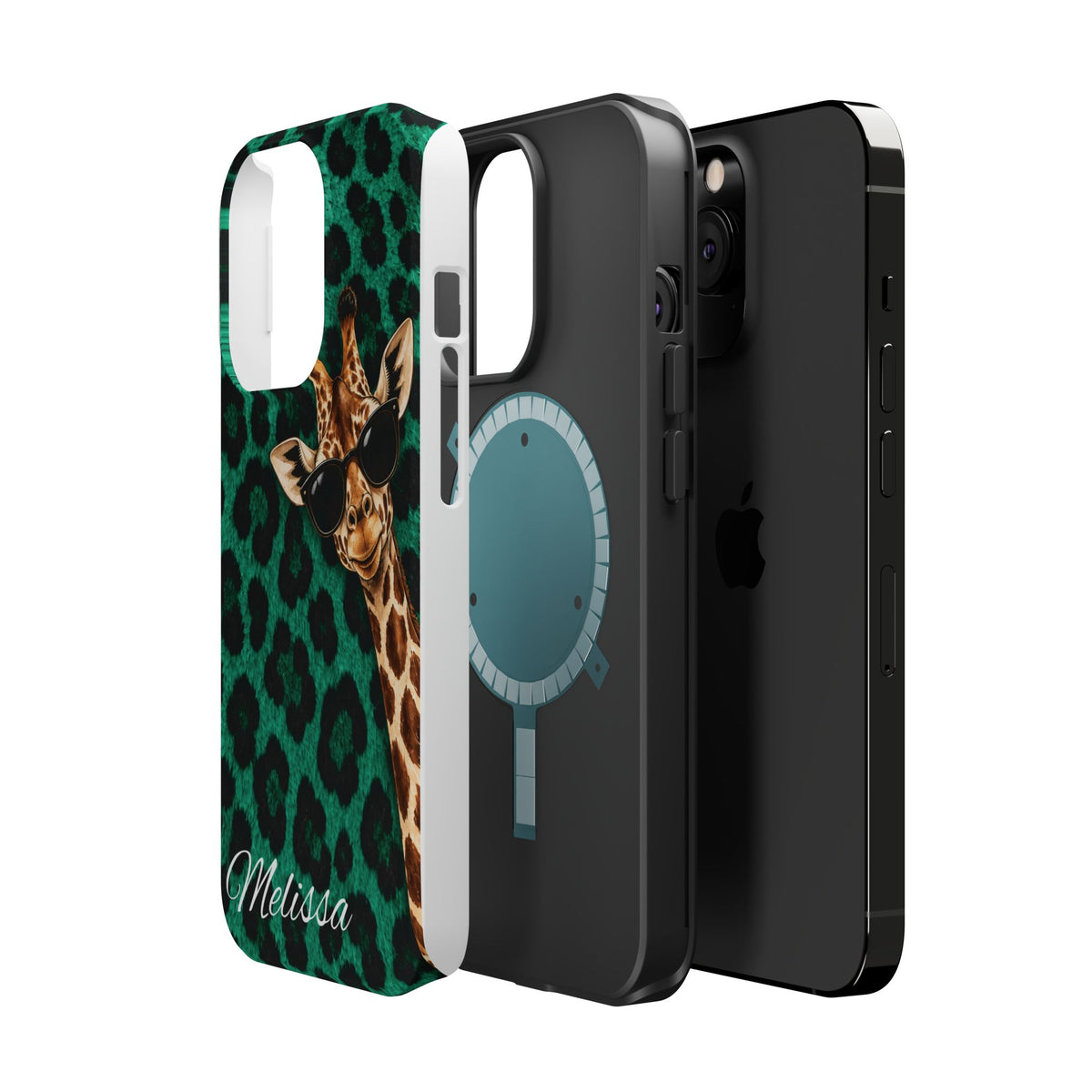 Personalized Giraffe Phone Case — Green Leopard Print Magnetic Impact-Resistant