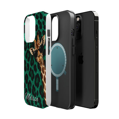 Personalized Giraffe Phone Case — Green Leopard Print Magnetic Impact-Resistant